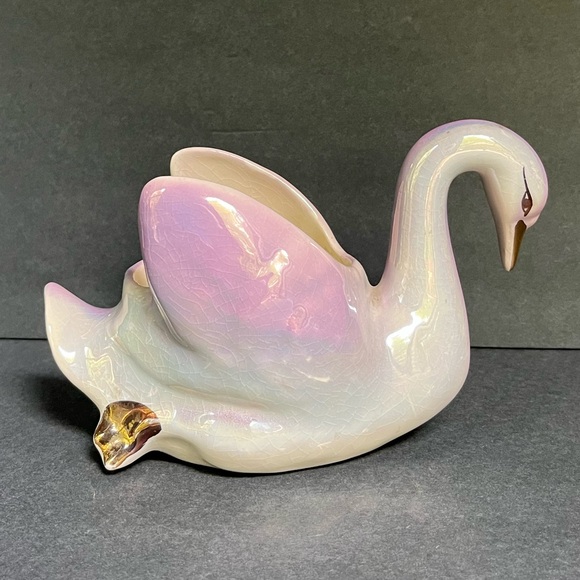 VTG Swan Planter Vase Lavender Iridescent Victorian Decor Lustreware Gold - Picture 1 of 6